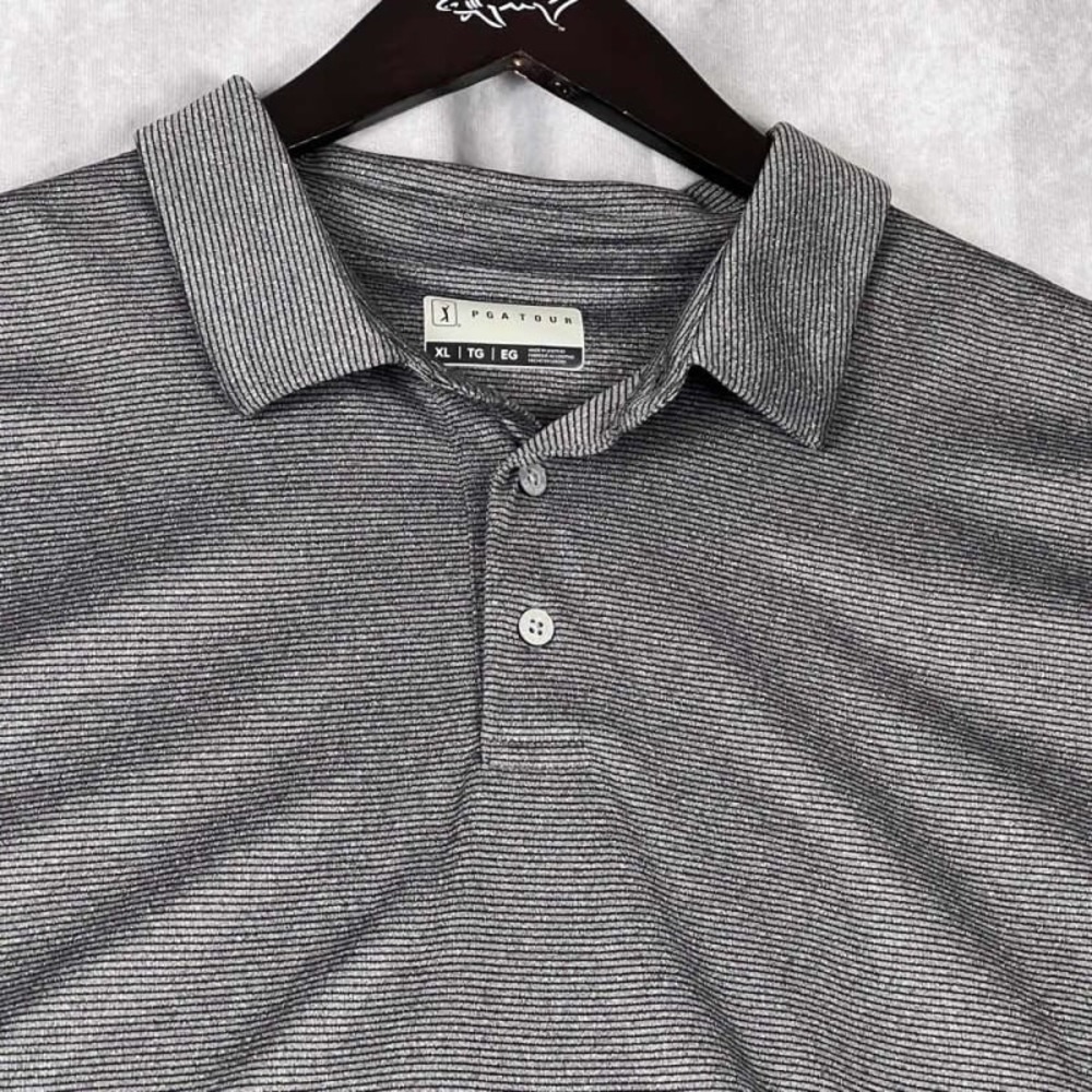 PGA‎ Tour Men's XL Gray Fine Stripe Golf Polo Airflux